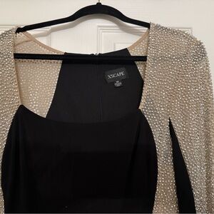Xscape Black and Silver Embellished Long Sleeve Dress